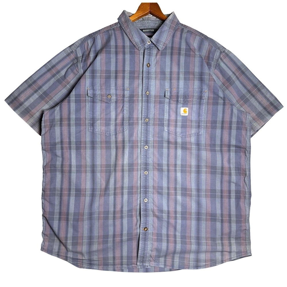 Carhartt Rugged Flex Mens 2XL Tall Relaxed Fit Plaid‎ Short Sleeve Button Shirt